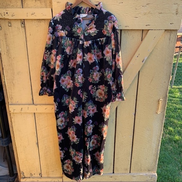Vintage Floral Cottagecore Long Gown Robe Prairie - Picture 1 of 8